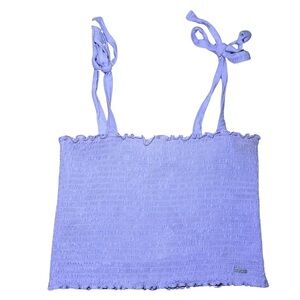 Hollister Womens Tie Strap Smocked Lavender Crop Tank Top Size Large L